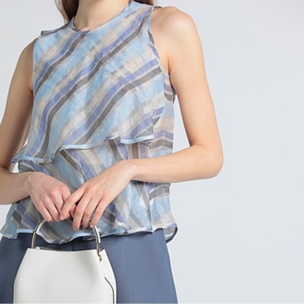 Eleventy linen and silk tiered sleeveless blouse